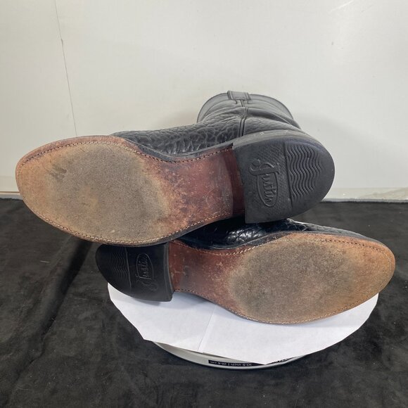 Rare, Men's 8.5EE Justin Black Roper Bull Hide Leather Boots, Made in USA, - Picture 9 of 11